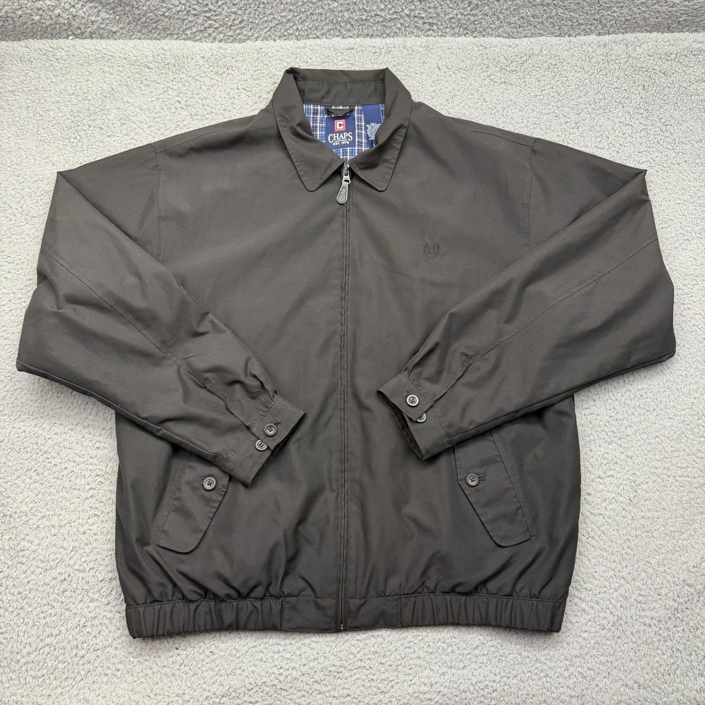 Chaps WPL-125 Mens Large Harrington Jacket A0073 Black w/ Plaid Lining C35223